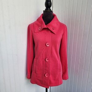 Per Una Womans Button Down Jacket Sweatshirt Hot Pink Soft Stretch Cotton Sz S